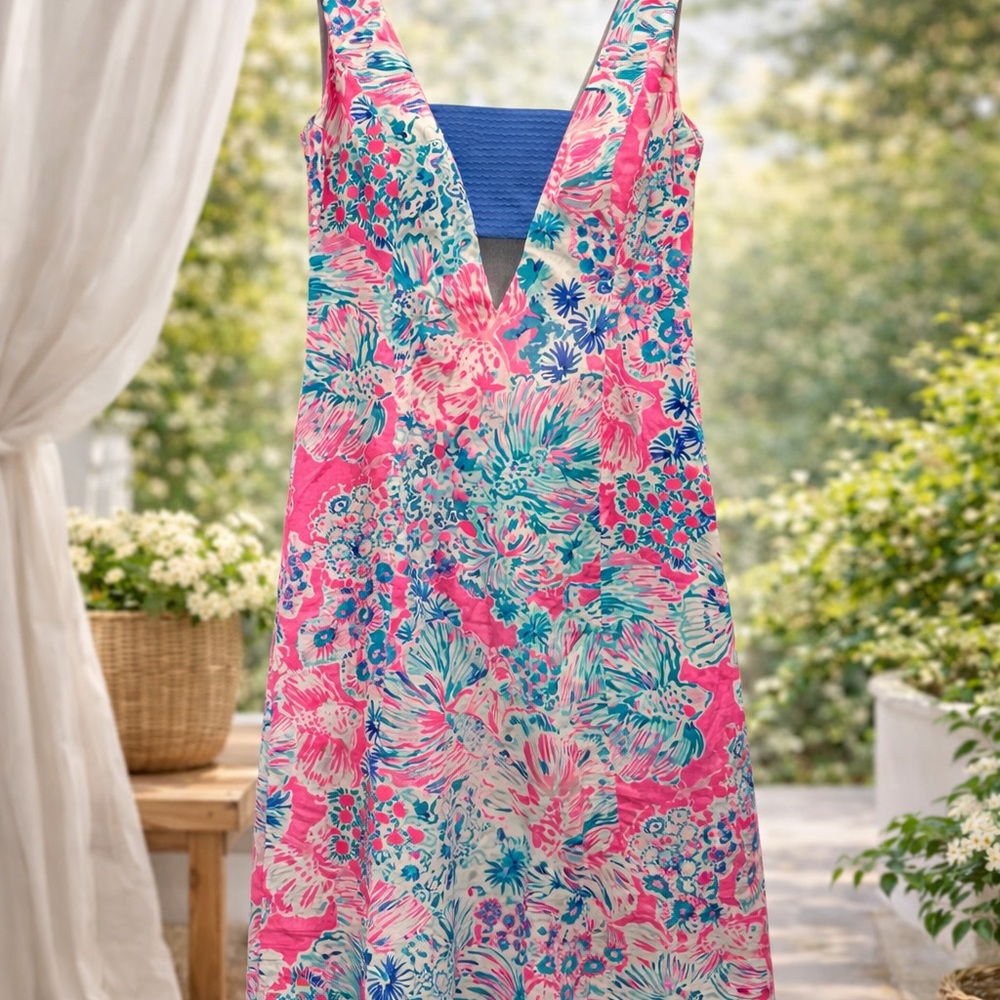 Lilly Pulitzer Pink & Teal Floral Maxi Dress